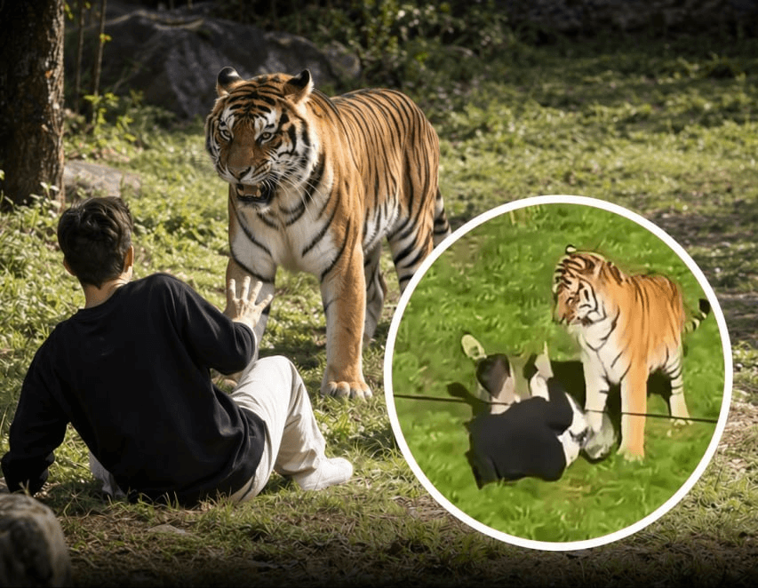 Visitors banged on the fence to scare Yorkshire Wildlife Park's tiger away. ReportlyFeed